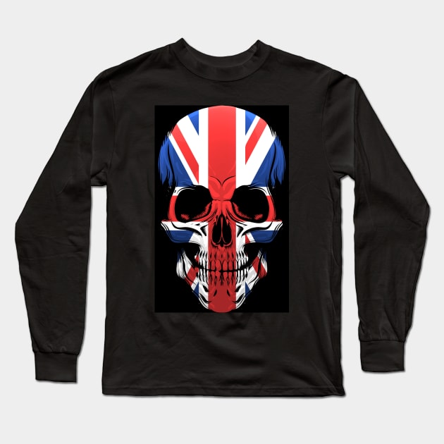 The United Kingdom Flag Skull Illustration Long Sleeve T-Shirt by devaleta